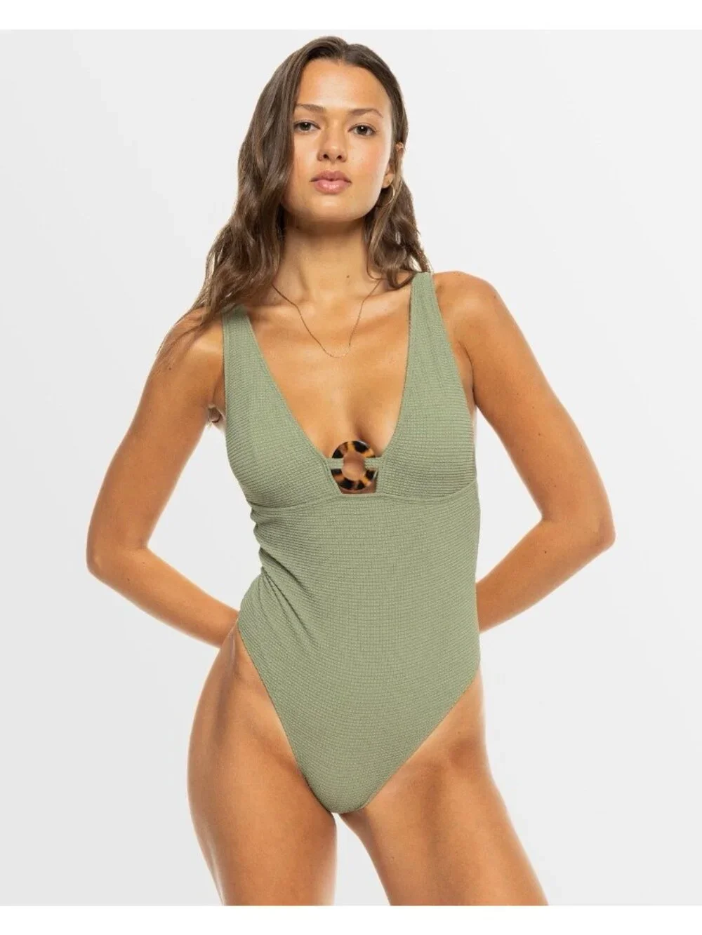 $106 ROXY Women’s Essaouira one Piece Swimsuit Beach Wear Oil Green Size S